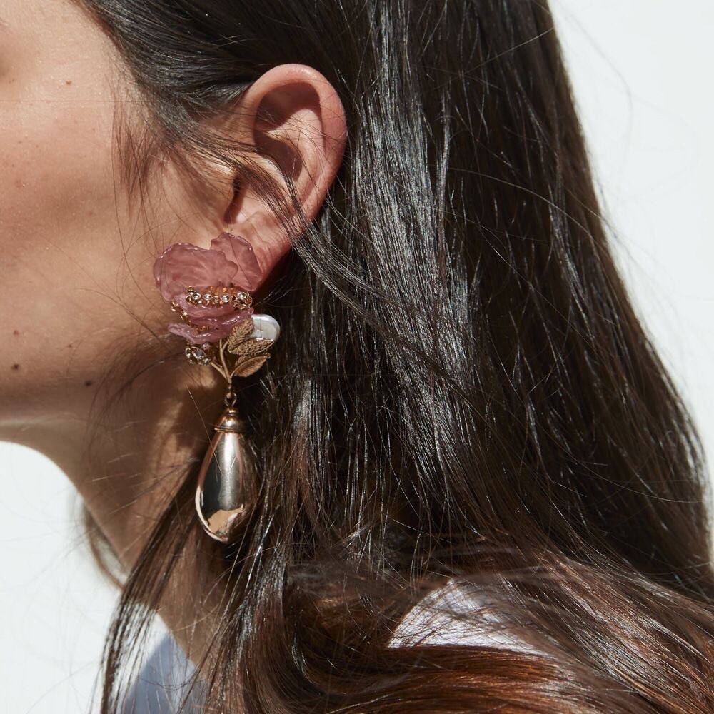 NWOT Zara Pink Floral Drop Earrings - Picture 3 of 5